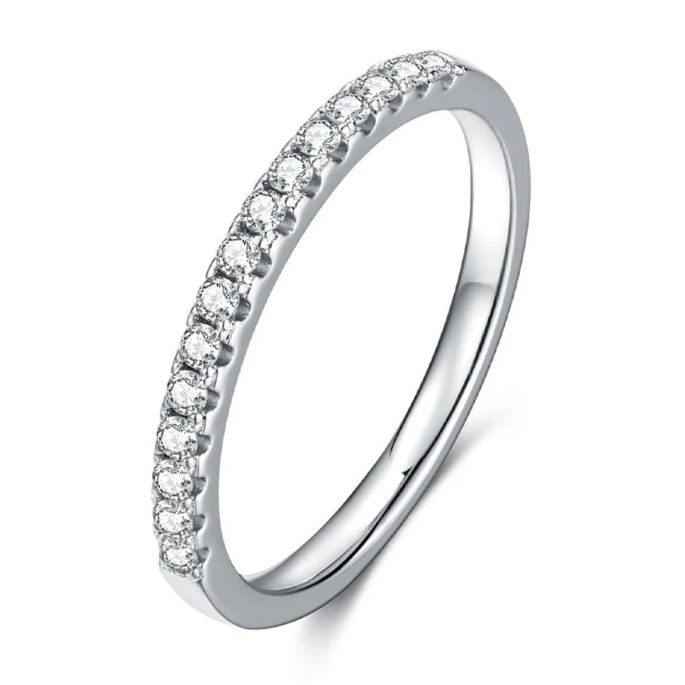 #Certified 1.5mm Moissanite Diamond Pave Half Eternity Ring NEW